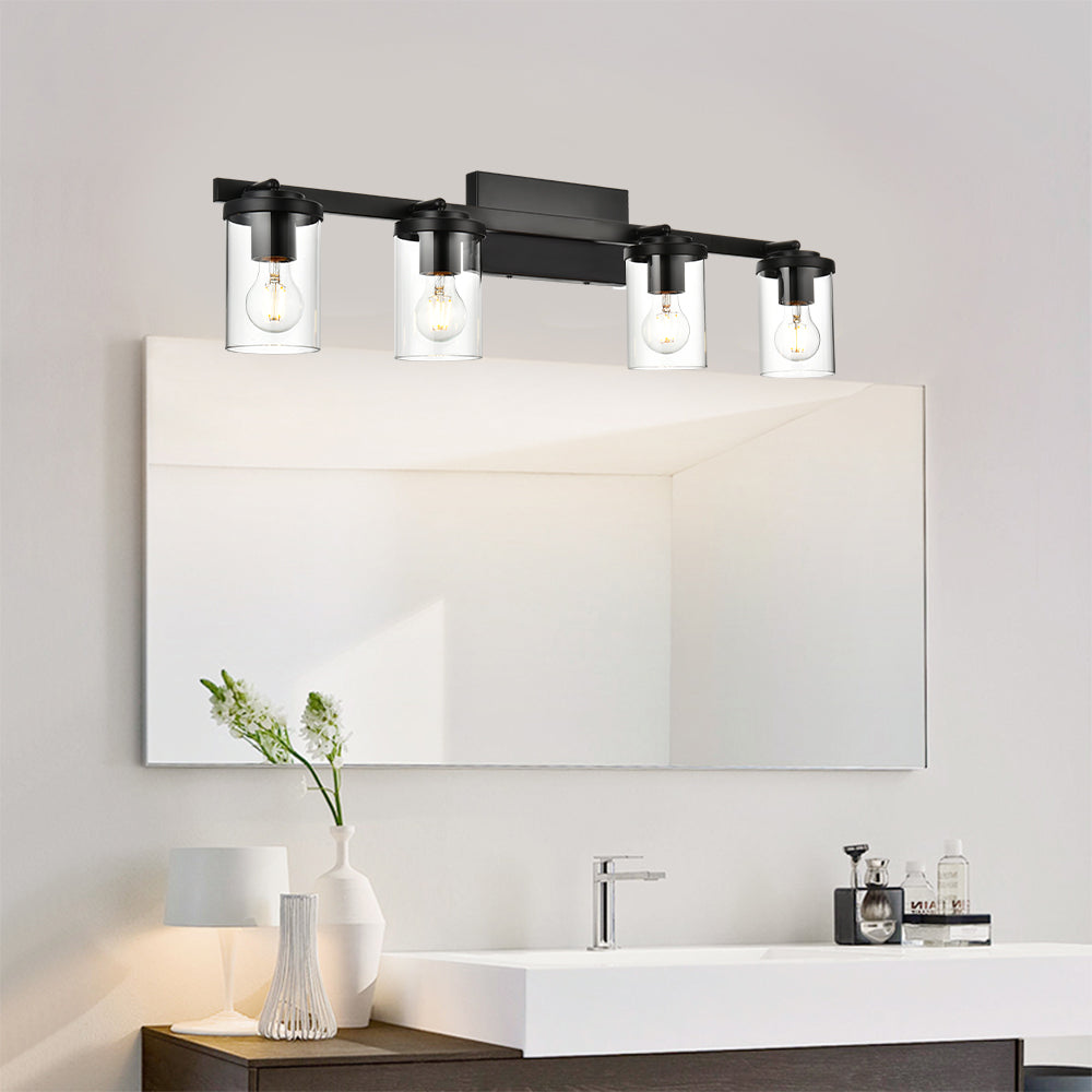 Black Adjustable Track Light Fixture – Modern 4-light Clear Glass Shade Vanity Track Lights with Flexible Heads Wall Mounted