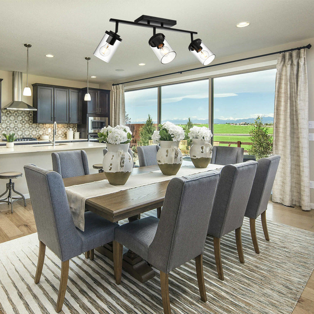 Black Adjustable Track Light Fixture – Modern 3-light Clear Glass Shade Vanity Track Lights with Flexible Heads Wall Mounted