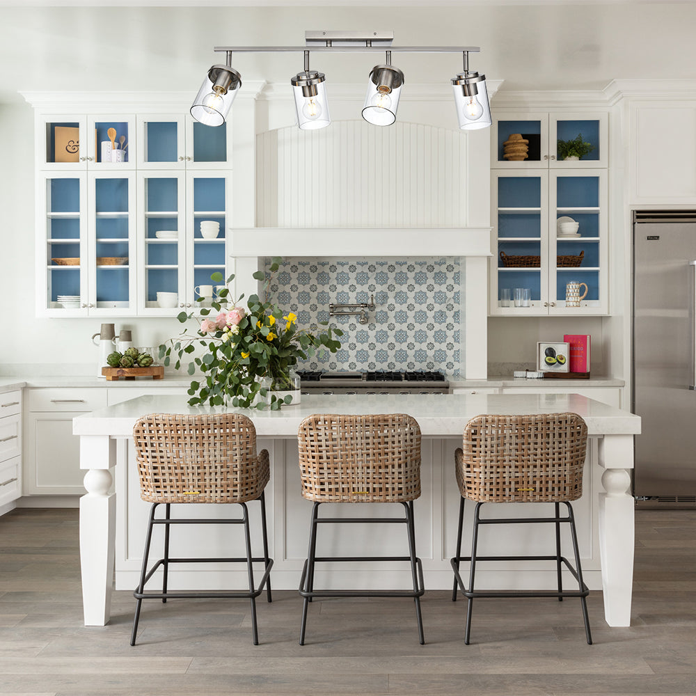 Brushed Nickel Adjustable Track Light Fixture – Modern 4-light Clear Glass Shade Vanity Track Lights with Flexible Heads Wall Mounted