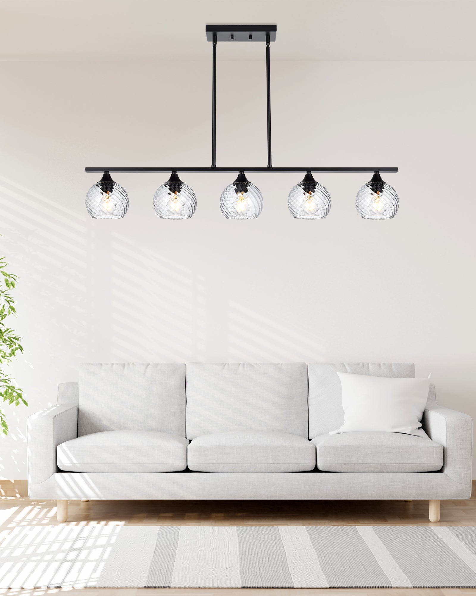 Kitchen Island Light Fixtures, Matte Black Pendant Hanging Lighting with Clear Globe Glass Shades E26 Socket, Modern Ceiling Chandelier for Pool Table Dining Room