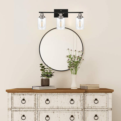 3 Lights Vanity Lights for Bathroom 23.6 Inches, Wall Mounted Light Fixture Farmhouse Bathroom Light Fixtures with Seeded Glass Shade, Black and Brushed Nickel Finish