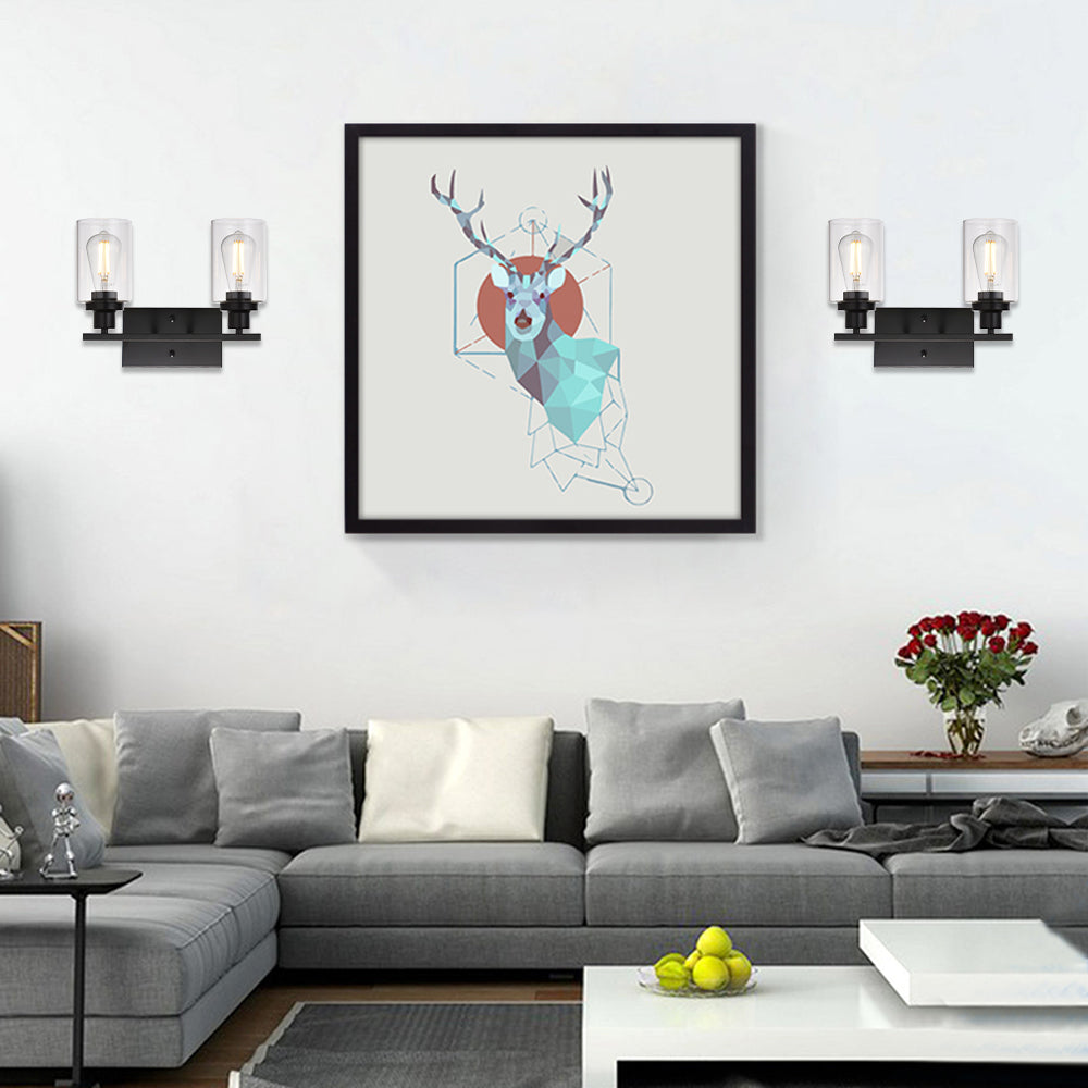 2-Light Black Wall Sconce Industrial Vintage with Clear Glass Shade and Metal Base, Bathroom Vanity Lights Hallway Light Fixture Sconces Wall Lighting