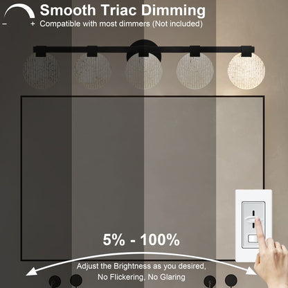 Integrated LED 5-lights Vanity Lights – Rustproof Stainless Steel & Shatterproof Acrylic Lampshade – Bathroom Mirror Lighting