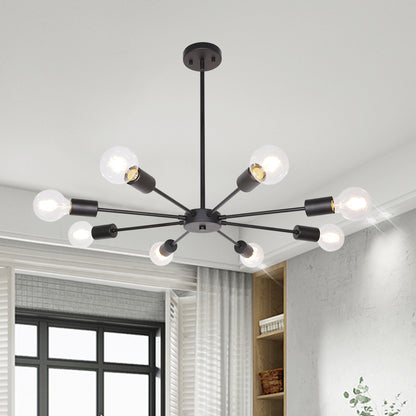 Mid-Century Sputnik Chandelier – Black Durable Metal Finish for Sloped Ceilings 8 Adjustable Lights