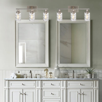 3-Light Bathroom Lights Modern Vanity Lights Brushed Nickel Finish with Hammered Glass Shade, Industrial Wall Light Fixture for Bedroom Living Room Kitchen