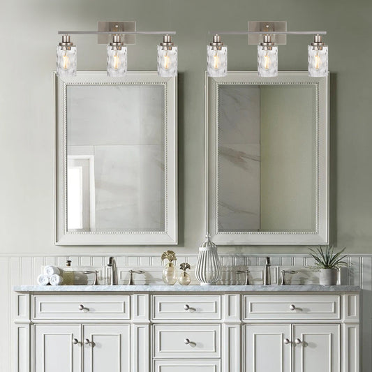 3-Light Bathroom Lights Modern Vanity Lights Brushed Nickel Finish with Hammered Glass Shade, Industrial Wall Light Fixture for Bedroom Living Room Kitchen