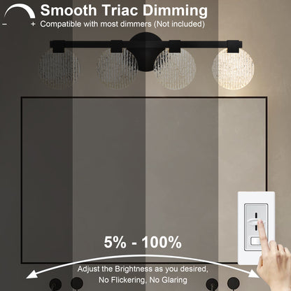 Integrated LED 4-lights Vanity Lights – Rustproof Stainless Steel & Shatterproof Acrylic Lampshade – Bathroom Mirror Lighting