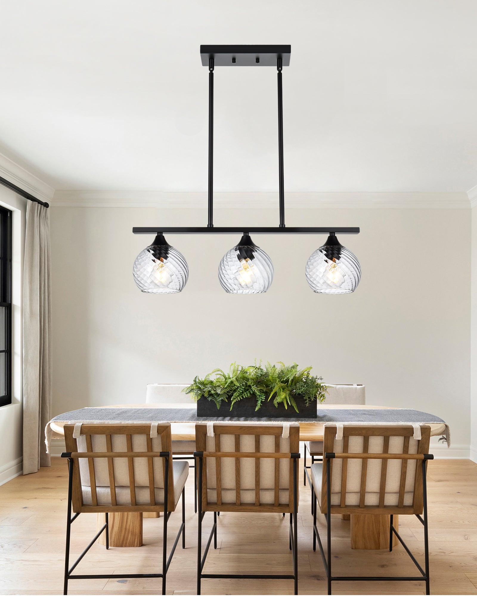 Kitchen Island Light Fixtures, Matte Black Pendant Hanging Lighting with Clear Globe Glass Shades E26 Socket, Modern Ceiling Chandelier for Pool Table Dining Room