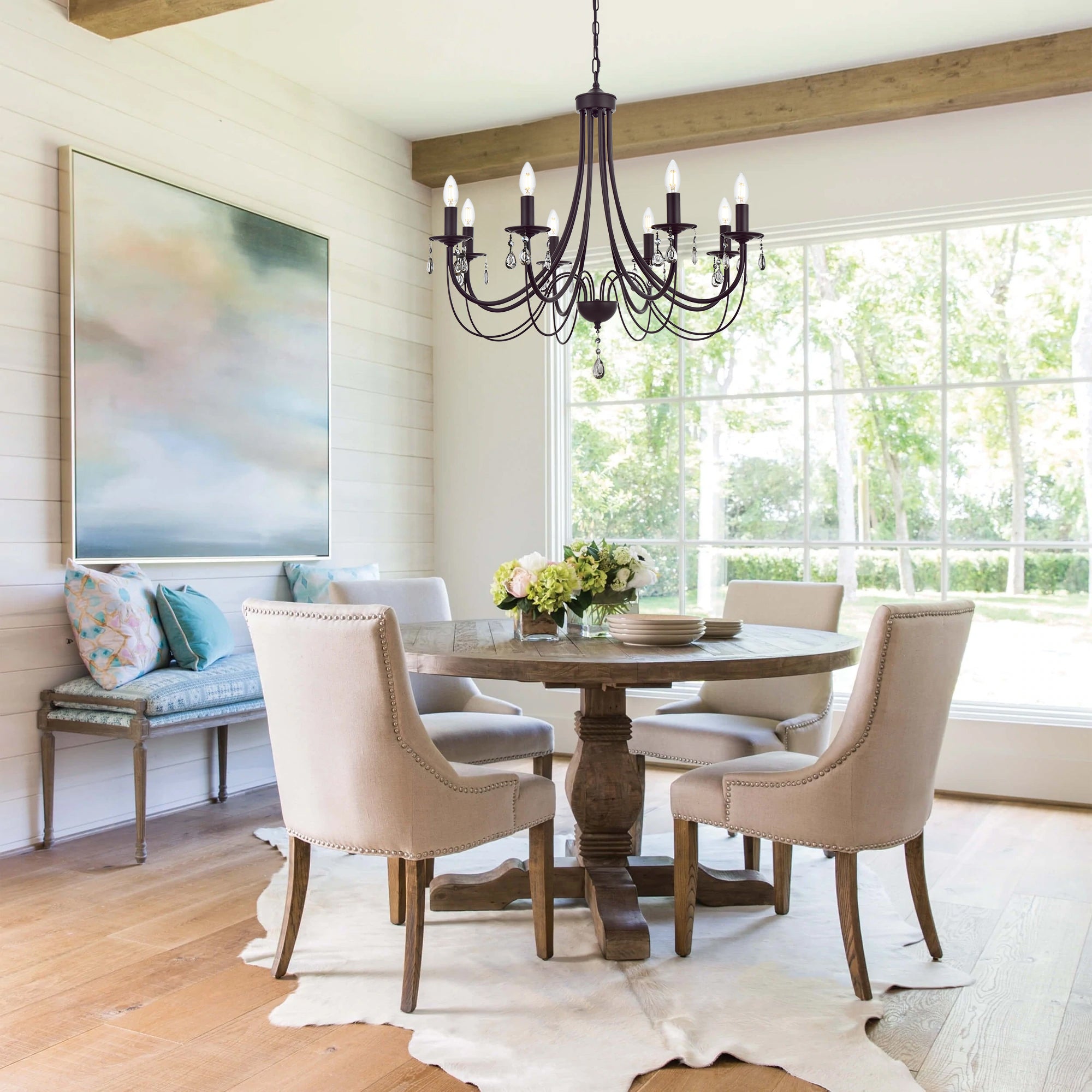 Farmhouse Chandeliers 8 Lights Oil Rubbed Bronze Pendant Lighting Dining Room Light Fixtures Modern Crystal Ceiling Light Fixtures
