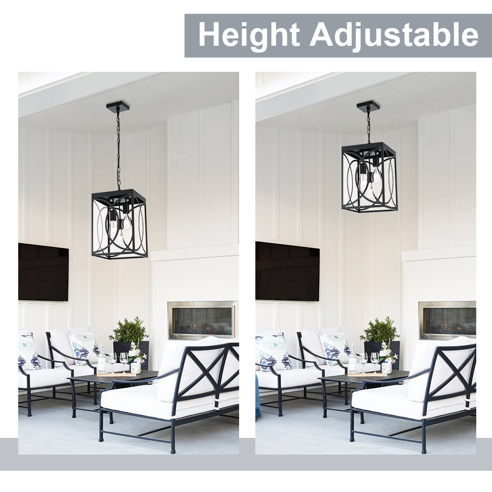 Outdoor Pendant Light Fixture, 3-Light Black Large Exterior Hanging Lantern with Clear Glass, Metal Outdoor Chandelier Porch Lighting for Front Porch Entrance