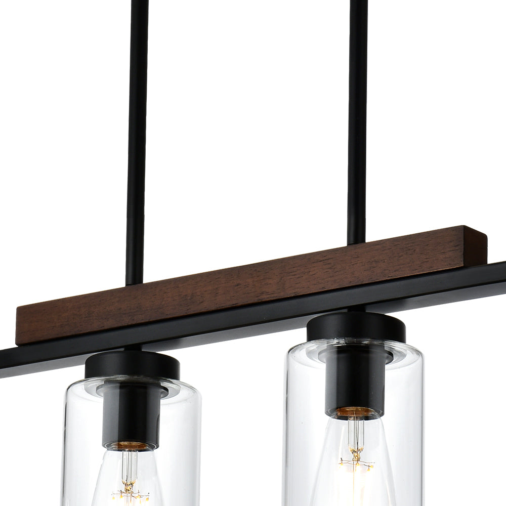 4-Lights Farmhouse Pendant Lights Fixtures Ceiling Hanging, Modern Black Kitchen Island Lighting with Clear Glass Lampshades & Wood Frame