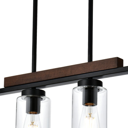 4-Lights Farmhouse Pendant Lights Fixtures Ceiling Hanging, Modern Black Kitchen Island Lighting with Clear Glass Lampshades & Wood Frame