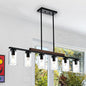 Kitchen Island Lighting, 6-Lights Black Dining Room Light Fixtures Over Table, Farmhouse Linear Chandelier with Clear Glass Shades & Wood Frame