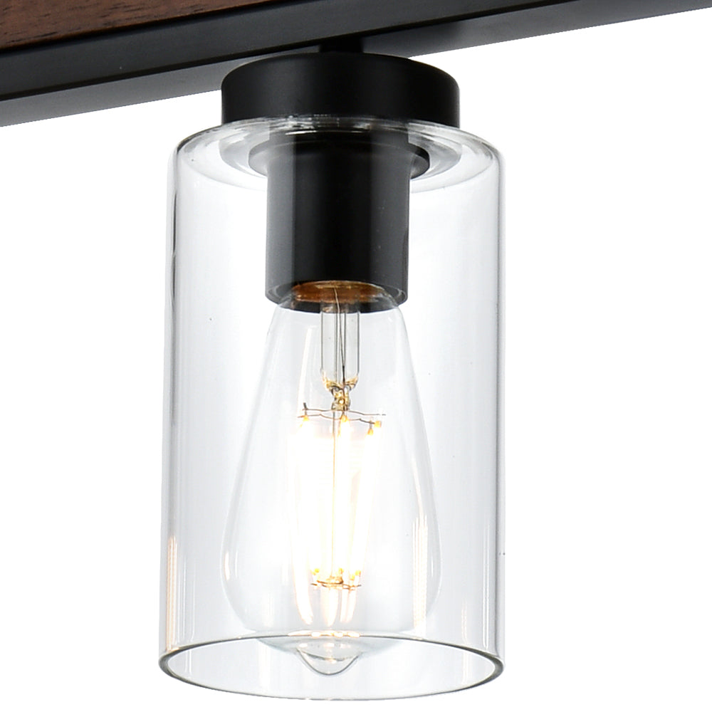 Kitchen Island Lighting, 6-Lights Black Dining Room Light Fixtures Over Table, Farmhouse Linear Chandelier with Clear Glass Shades & Wood Frame