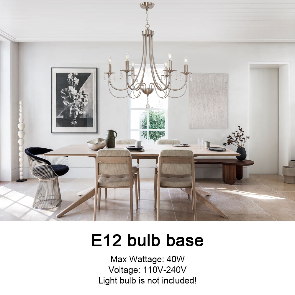 Brushed Nickel Chandeliers 6 Lights Crystal Chandelier Modern Candle Pendant Light Fixtures Elegant Ceiling Hanging Lights for Dining Room Living Room