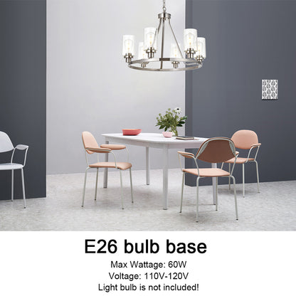 6 Lights Round Chandelier Brushed Nickel Island Lighting Dining Room Lighting Fixtures Hanging Glass Pendant Light for Kitchen Living Room Bedroom