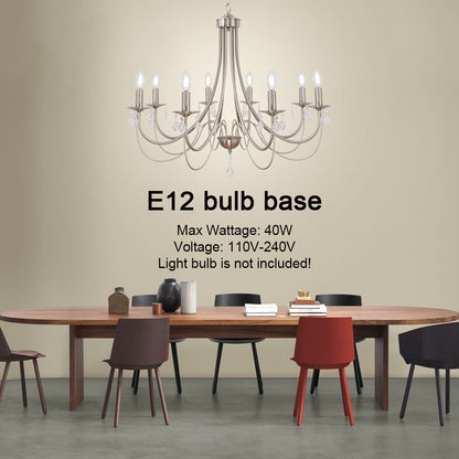 Crystal Chandeliers 8 Lights Brushed Nickel Chandelier Mid Century Ceiling Lighting Dining Room Light Fixtures Elegant Pendant Lighting for Dining Room