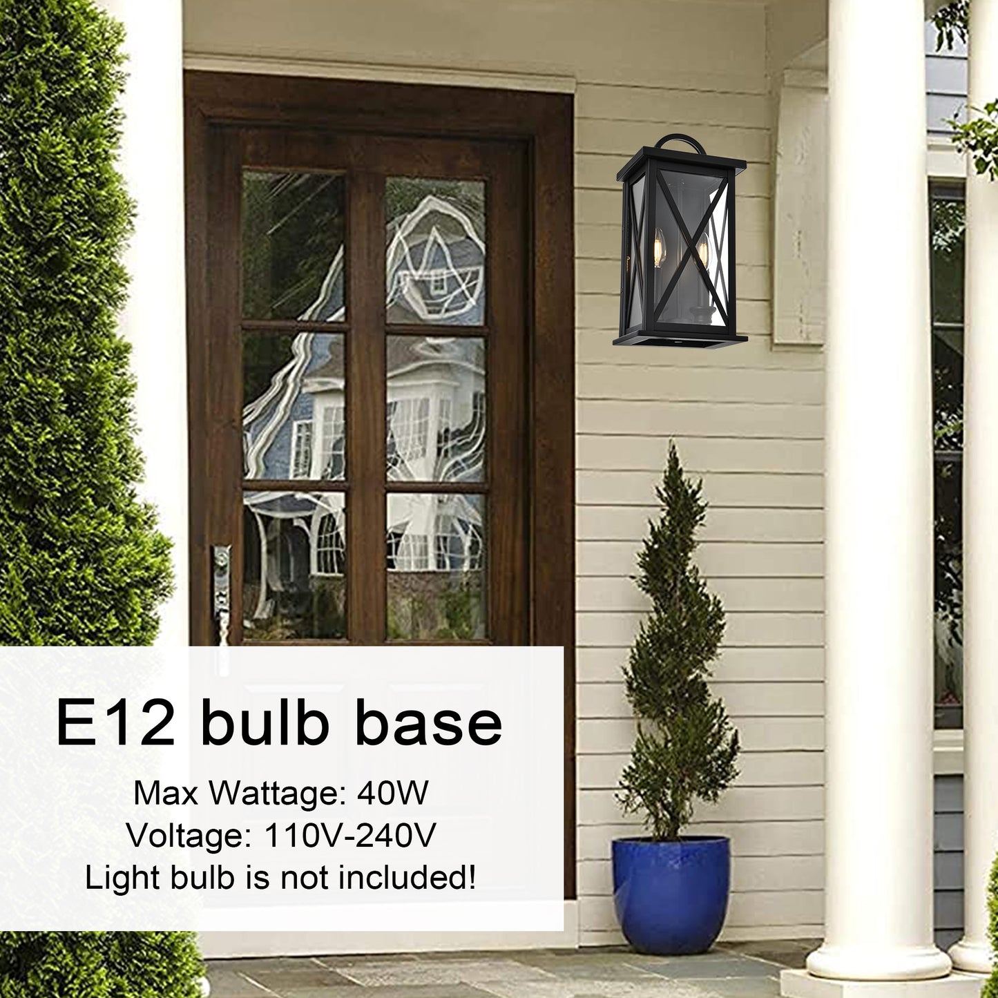 2-Light Exterior Light Fixtures Outdoor Wall Lantern Wall Mount in Black Finish Waterproof Wall Sconce with Clear Glass for Porch Front Door Patio Yard Garage