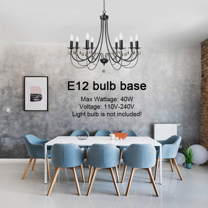 Crystal Chandeliers 8 Lights Black Chandelier Mid Century Ceiling Lighting Dining Room Light Fixtures Elegant Pendant Lighting for Dining Room