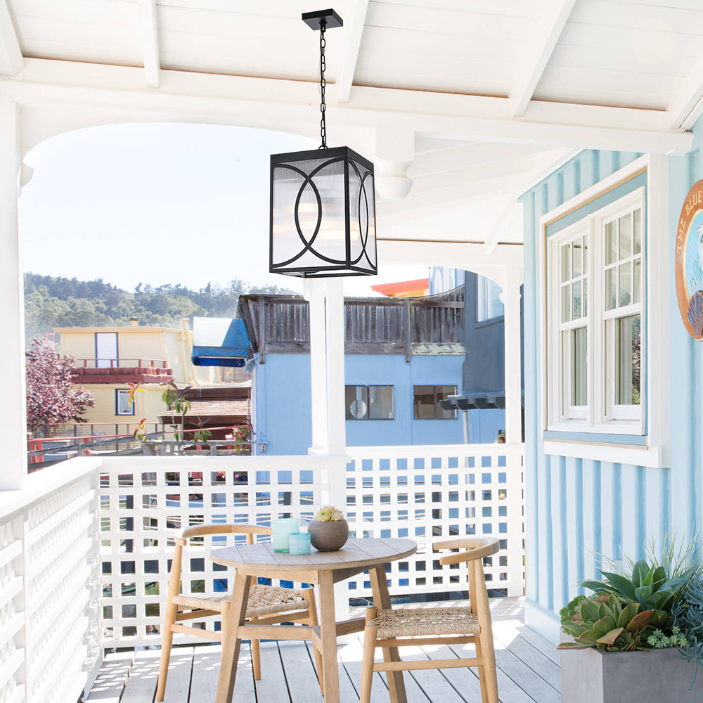 Outdoor Pendant Light, 3-Lights Exterior Porch Hanging Ceiling Lighting Outdoor Chandelier with Clear Ribber Glass for Entryway Patio Doorway Hallway