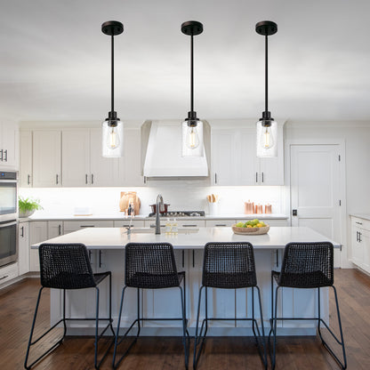 Pendant Light Fixture Black, 1-Light Modern Hanging Lighting Over Table, Adjustable Kitchen Island Lighting for Hallway Bedroom Office Bar