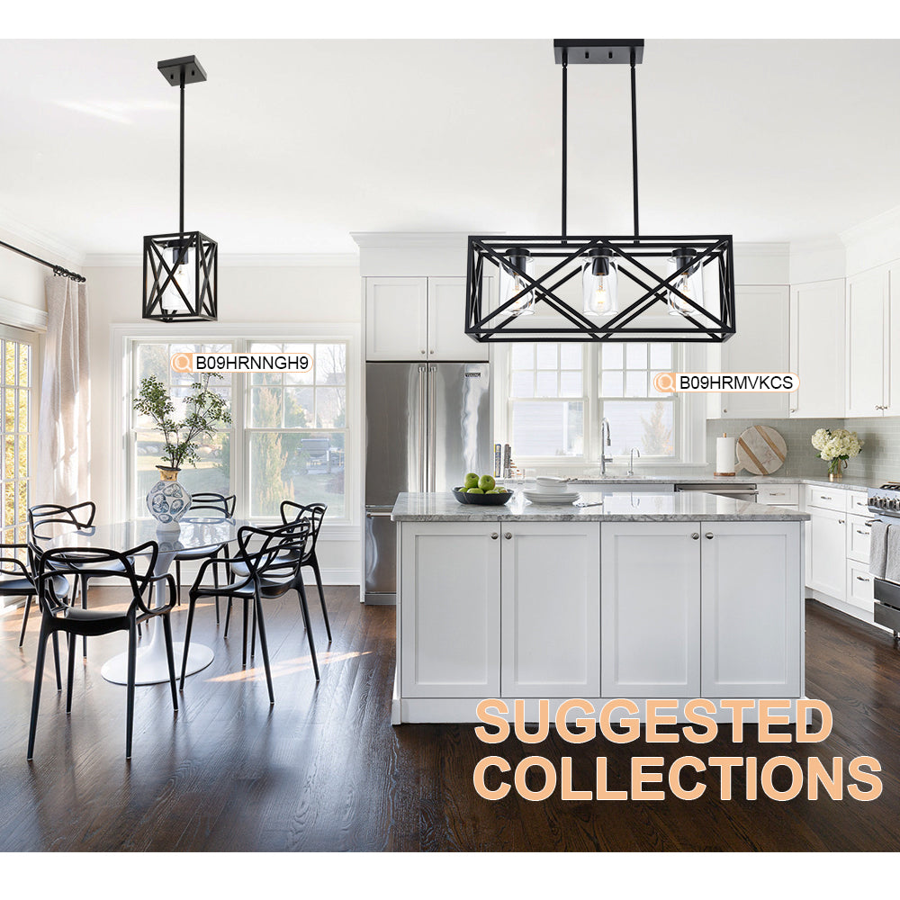 3-Lights Black Kitchen Island Pendant Lighting, Contemporary Dining Room Chandelier with Clear Glass Shades for Overtable Living Room