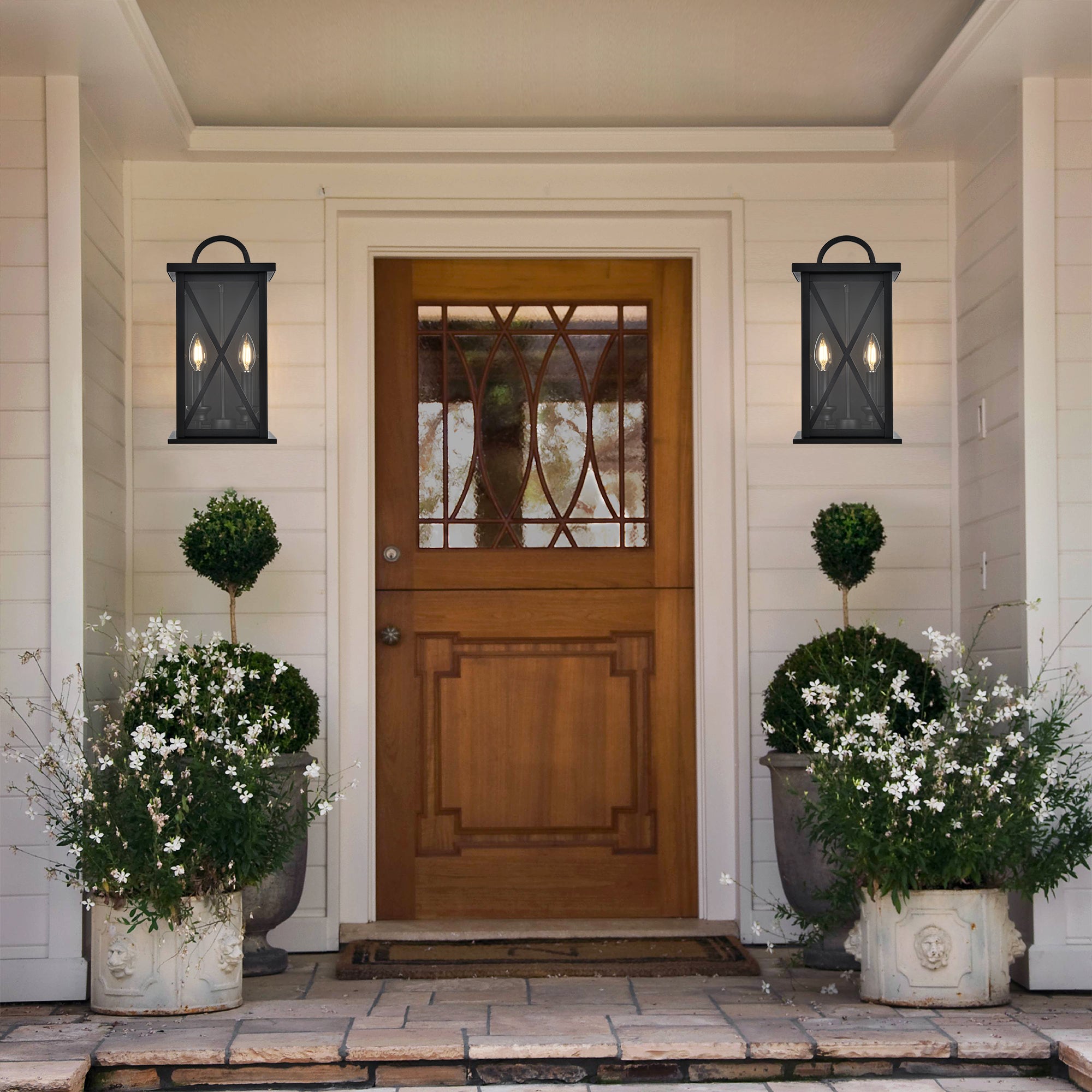 2-Light Exterior Light Fixtures Outdoor Wall Lantern Wall Mount in Black Finish Waterproof Wall Sconce with Clear Glass for Porch Front Door Patio Yard Garage