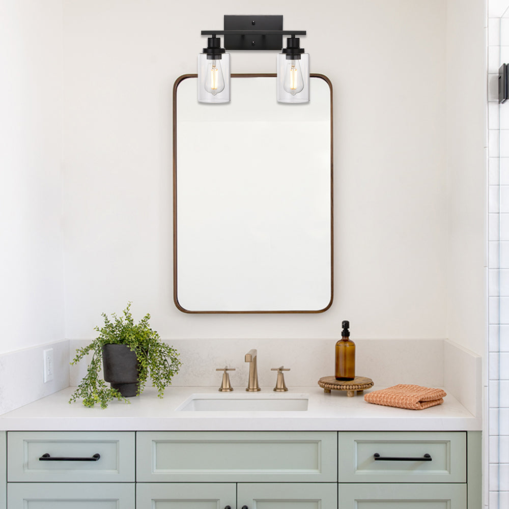 2-Light Black Wall Sconce Industrial Vintage with Clear Glass Shade and Metal Base, Bathroom Vanity Lights Hallway Light Fixture Sconces Wall Lighting