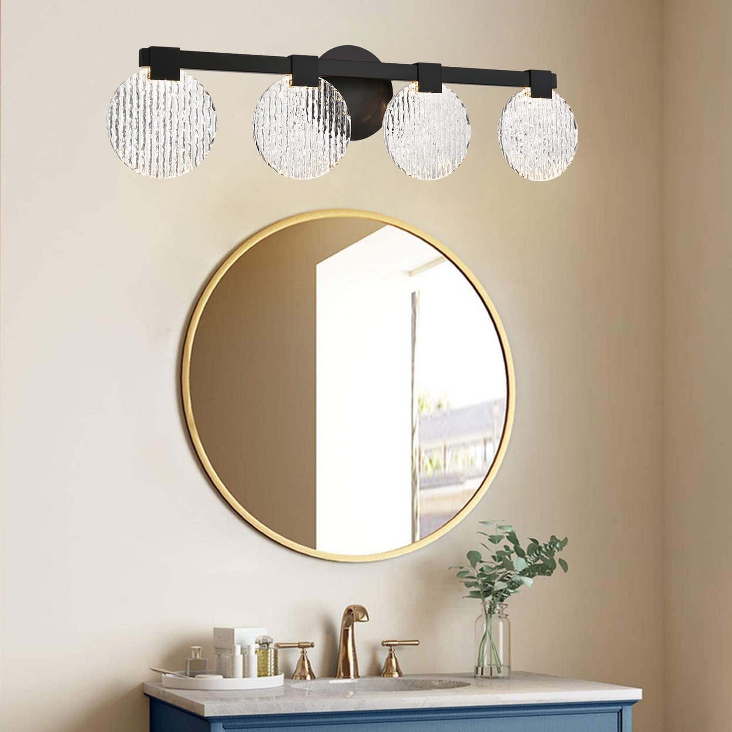 Integrated LED 4-lights Vanity Lights – Rustproof Stainless Steel & Shatterproof Acrylic Lampshade – Bathroom Mirror Lighting