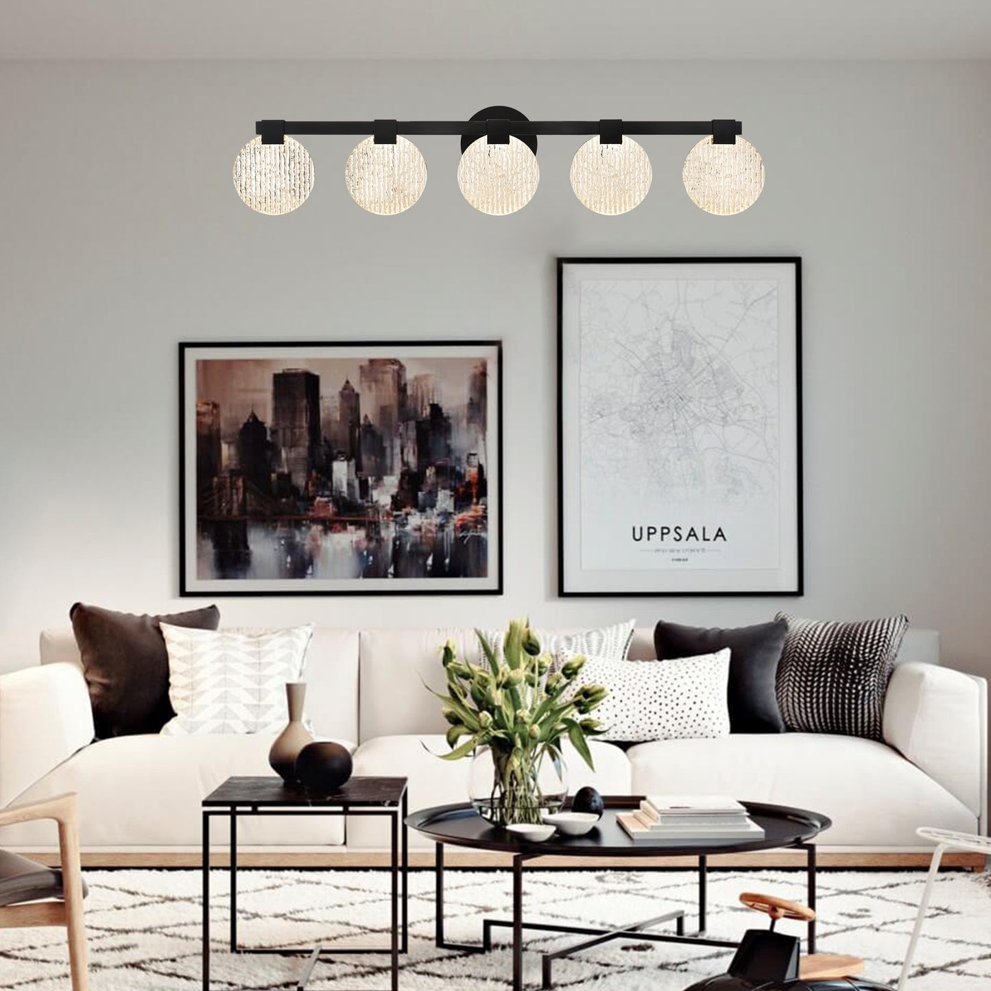 Integrated LED 5-lights Vanity Lights – Rustproof Stainless Steel & Shatterproof Acrylic Lampshade – Bathroom Mirror Lighting