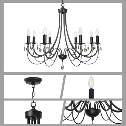 Crystal Chandeliers 8 Lights Black Chandelier Mid Century Ceiling Lighting Dining Room Light Fixtures Elegant Pendant Lighting for Dining Room