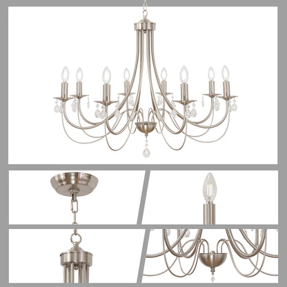 Crystal Chandeliers 8 Lights Brushed Nickel Chandelier Mid Century Ceiling Lighting Dining Room Light Fixtures Elegant Pendant Lighting for Dining Room