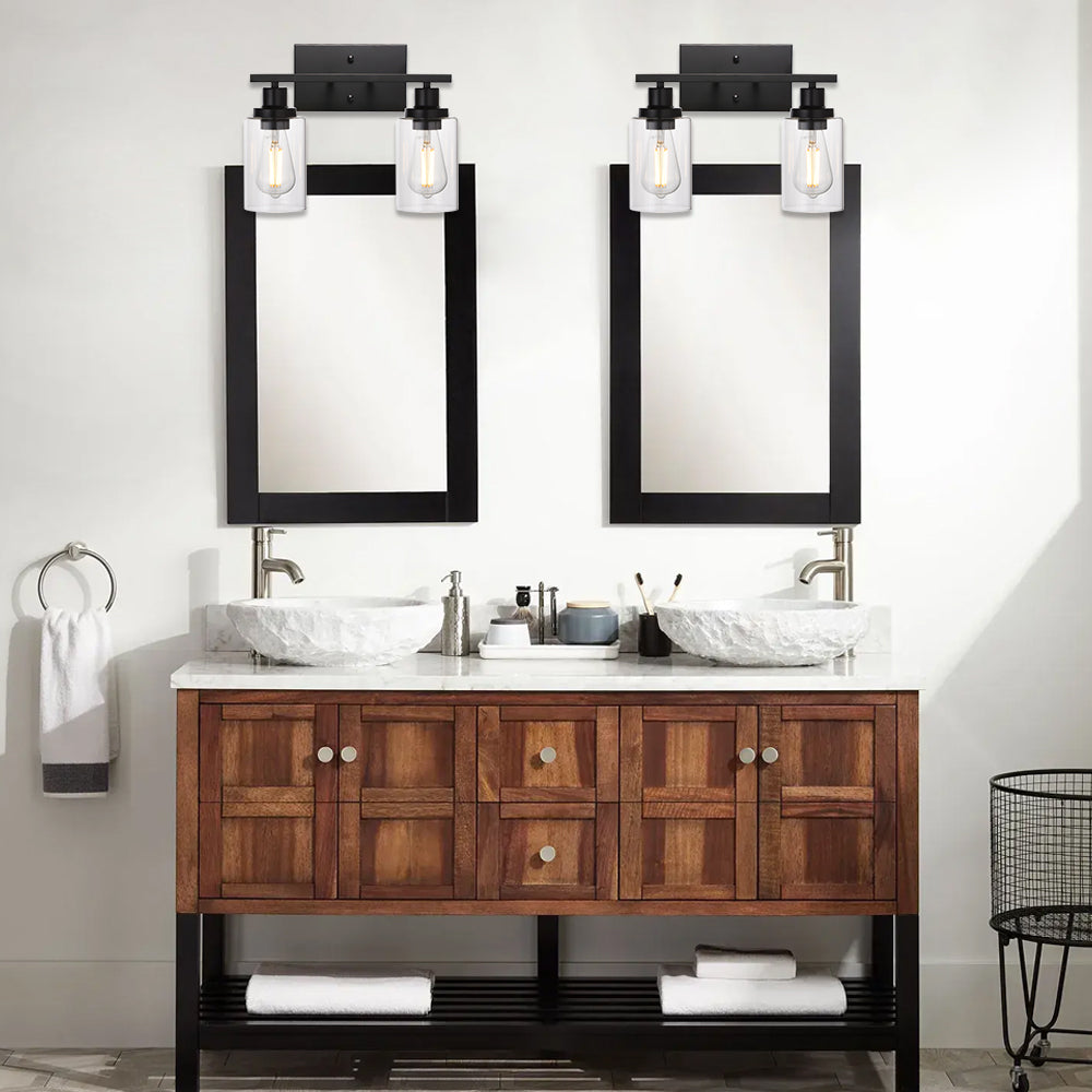 2-Light Black Wall Sconce Industrial Vintage with Clear Glass Shade and Metal Base, Bathroom Vanity Lights Hallway Light Fixture Sconces Wall Lighting