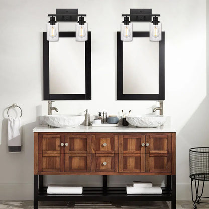 2-Light Black Wall Sconce Industrial Vintage with Clear Glass Shade and Metal Base, Bathroom Vanity Lights Hallway Light Fixture Sconces Wall Lighting