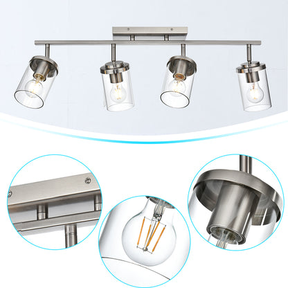 Brushed Nickel Adjustable Track Light Fixture – Modern 4-light Clear Glass Shade Vanity Track Lights with Flexible Heads Wall Mounted