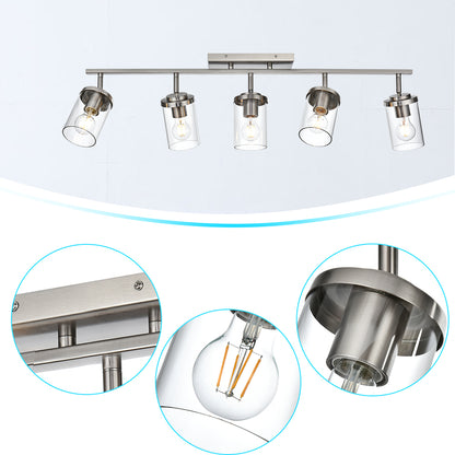 Brushed Nickel Adjustable Track Light Fixture – Modern 5-light Clear Glass Shade Vanity Track Lights with Flexible Heads Wall Mounted