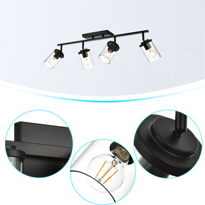 Black Adjustable Track Light Fixture – Modern 4-light Clear Glass Shade Vanity Track Lights with Flexible Heads Wall Mounted