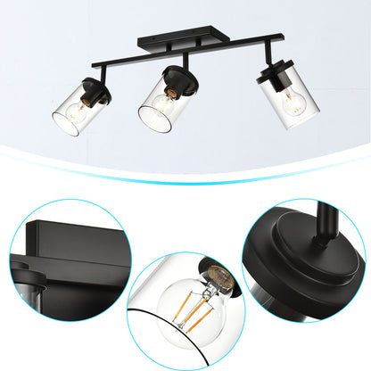 Black Adjustable Track Light Fixture – Modern 3-light Clear Glass Shade Vanity Track Lights with Flexible Heads Wall Mounted
