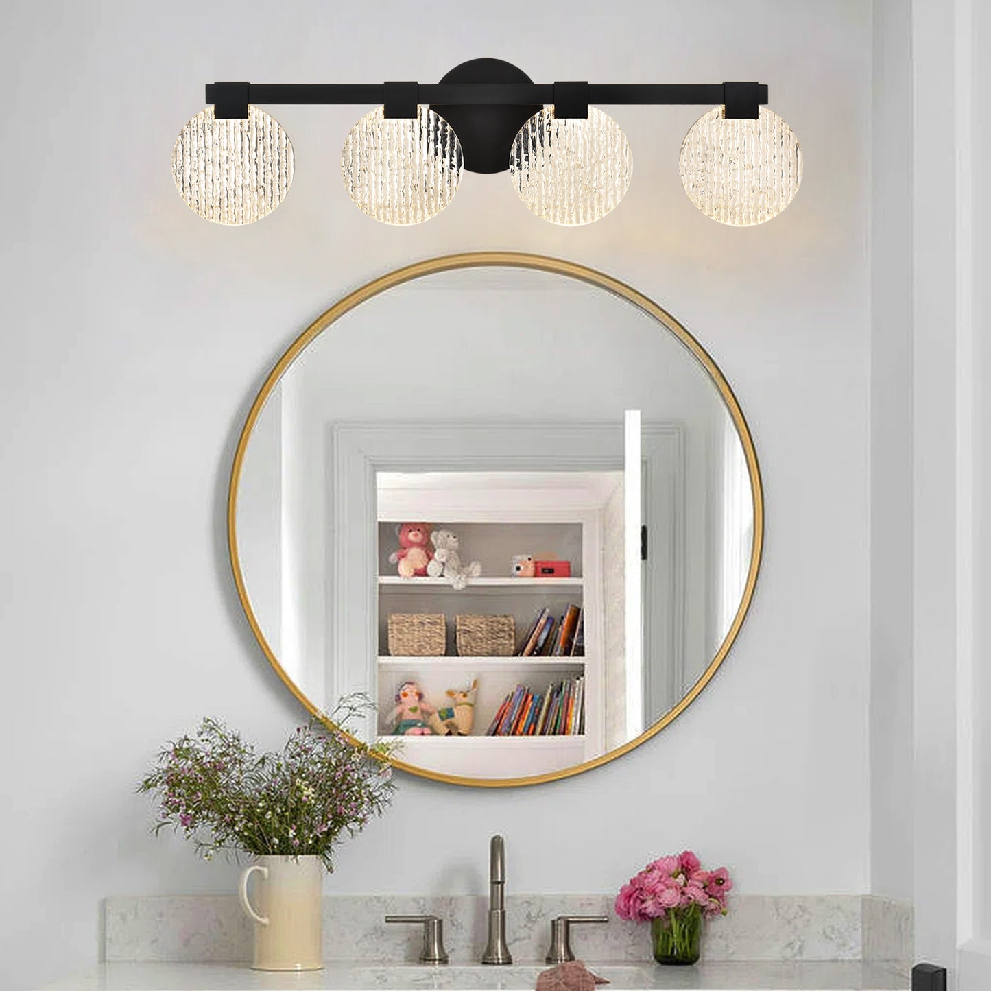 Integrated LED 4-lights Vanity Lights – Rustproof Stainless Steel & Shatterproof Acrylic Lampshade – Bathroom Mirror Lighting