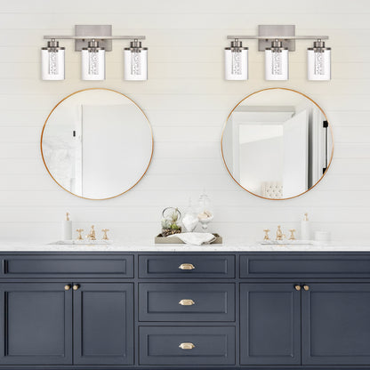 Modern Bubble Crystal 3-Light Vanity Light – 5CCT Adjustable LED Wall Sconce Cylindrical Clear Shade for Bathroom Glamour