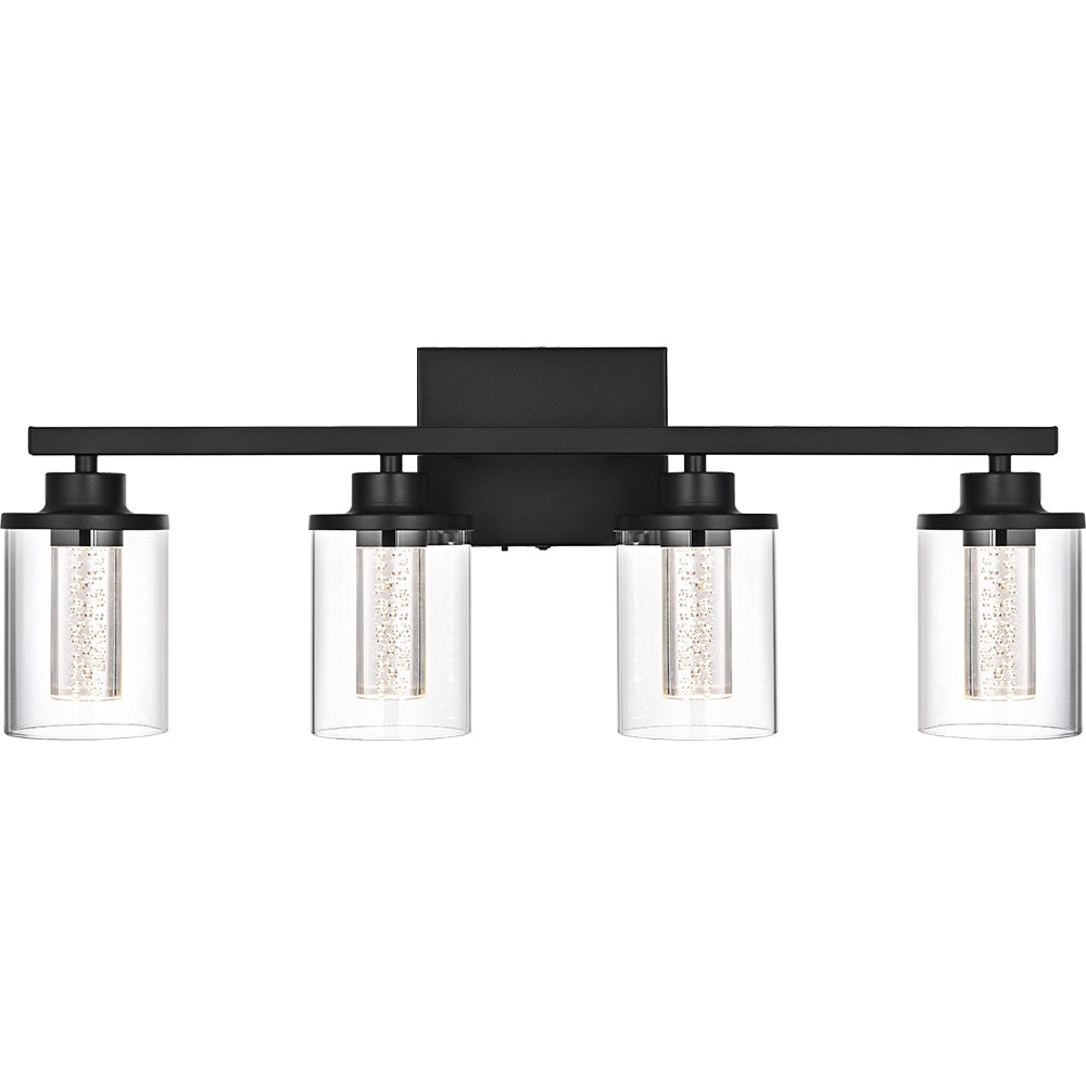 Modern Bubble Crystal 4-Light Vanity Light – 5CCT LED Black Wall Sconce, Adjustable Bulb Orientation, Round Glass & Cylindrical Crystal Shade for Bathroom Glamour