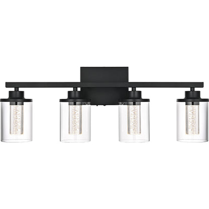 Modern Bubble Crystal 4-Light Vanity Light – 5CCT LED Black Wall Sconce, Adjustable Bulb Orientation, Round Glass & Cylindrical Crystal Shade for Bathroom Glamour