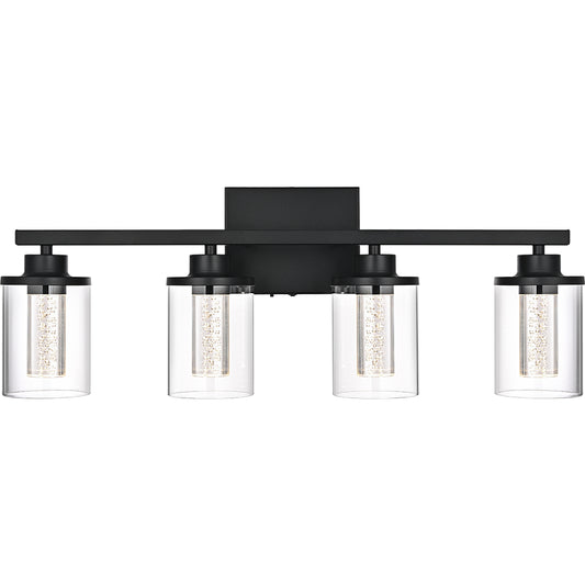 Modern Bubble Crystal 4-Light Vanity Light – 5CCT LED Black Wall Sconce, Adjustable Bulb Orientation, Round Glass & Cylindrical Crystal Shade for Bathroom Glamour