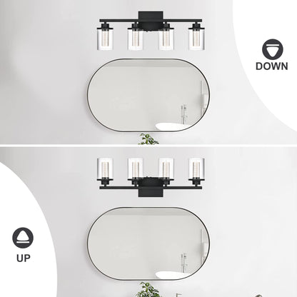 Modern Bubble Crystal 4-Light Vanity Light – 5CCT LED Black Wall Sconce, Adjustable Bulb Orientation, Round Glass & Cylindrical Crystal Shade for Bathroom Glamour