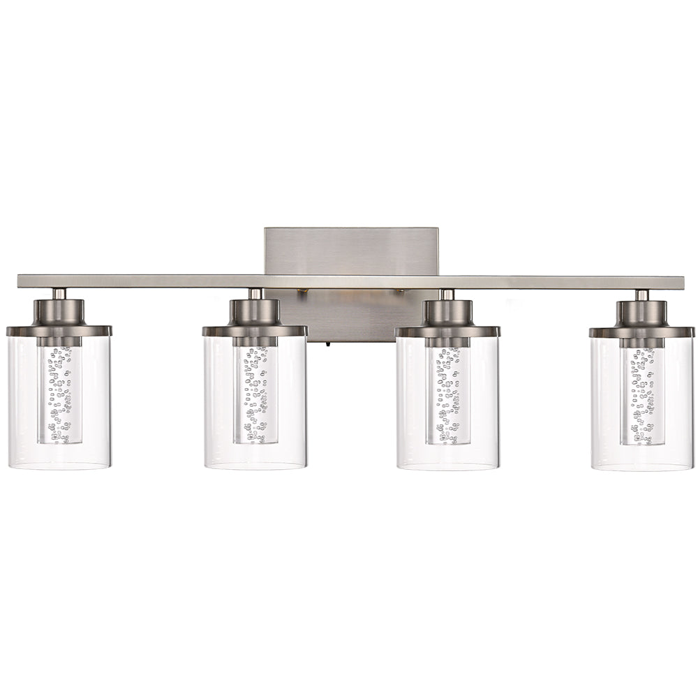 Modern Bubble Crystal 4-Light Vanity Light – 5CCT Adjustable LED Wall Sconce Cylindrical Clear Shade for Bathroom Glamour