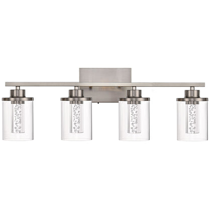 Modern Bubble Crystal 4-Light Vanity Light – 5CCT Adjustable LED Wall Sconce Cylindrical Clear Shade for Bathroom Glamour