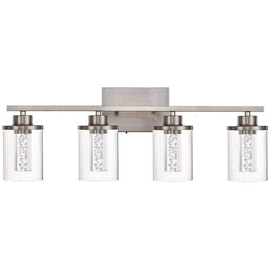 Modern Bubble Crystal 4-Light Vanity Light – 5CCT Adjustable LED Wall Sconce Cylindrical Clear Shade for Bathroom Glamour
