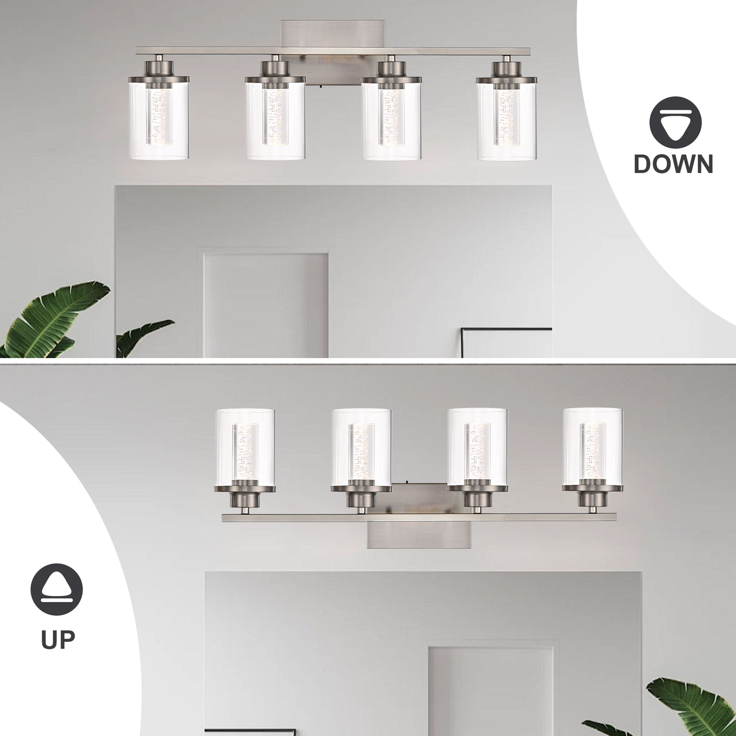 Modern Bubble Crystal 4-Light Vanity Light – 5CCT Adjustable LED Wall Sconce Cylindrical Clear Shade for Bathroom Glamour