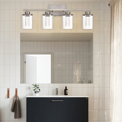 Modern Bubble Crystal 4-Light Vanity Light – 5CCT Adjustable LED Wall Sconce Cylindrical Clear Shade for Bathroom Glamour