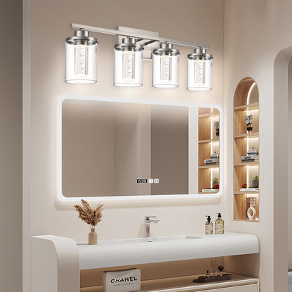 Modern Bubble Crystal 4-Light Vanity Light – 5CCT Adjustable LED Wall Sconce Cylindrical Clear Shade for Bathroom Glamour